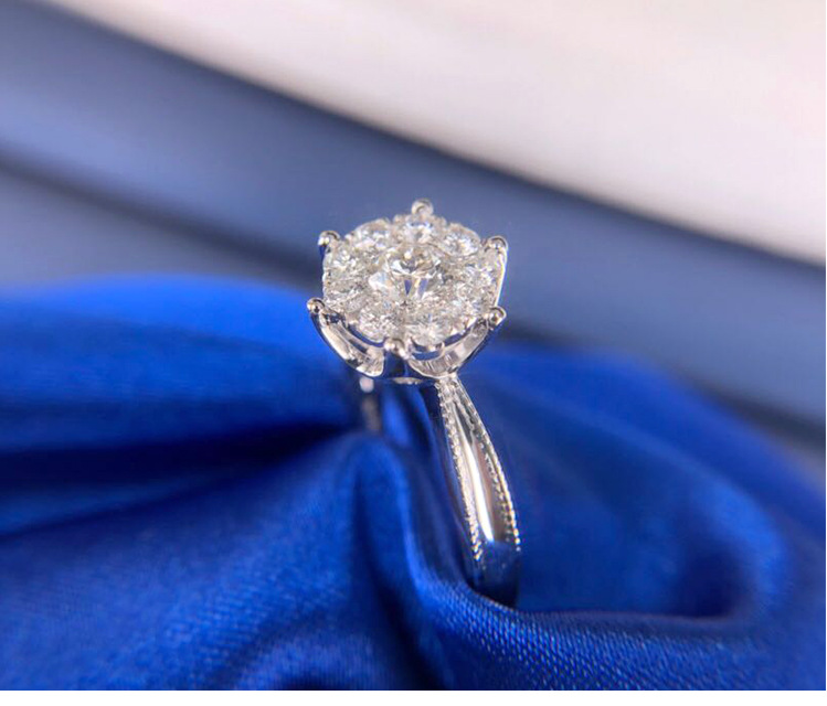 gia钻石戒指定制女 白18k金30分九围一六爪钻戒3克拉效果显钻显大