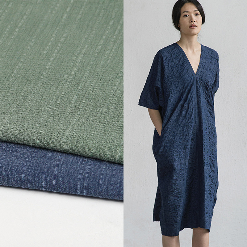 新品竹节盐缩绉 连衣裙上衣裤子服装面料 素色棉麻布料1868