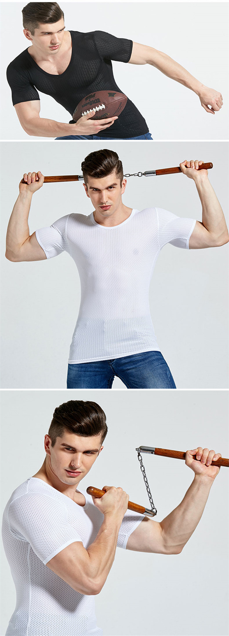 冰丝速干v领短袖 t恤男夏季 运动健身镂空网眼 大码男士半袖汗衫