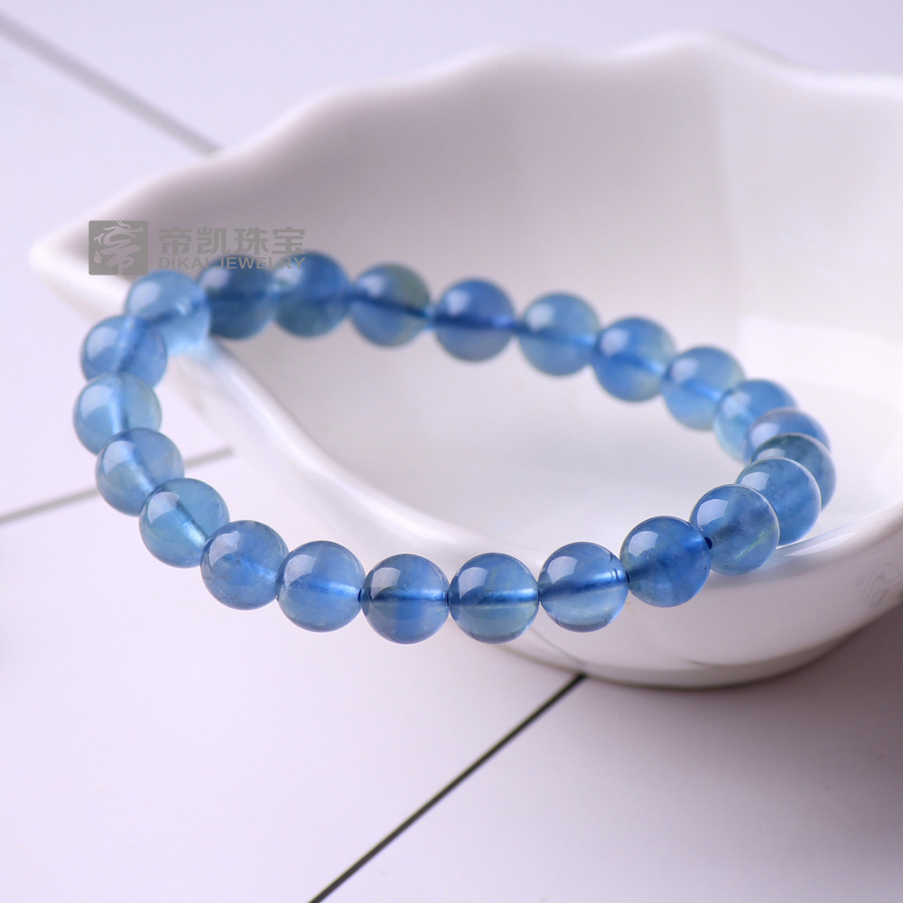 天然蓝莹石手链 高冰通透萤石手链女款 单圈蓝萤石手串饰品批发