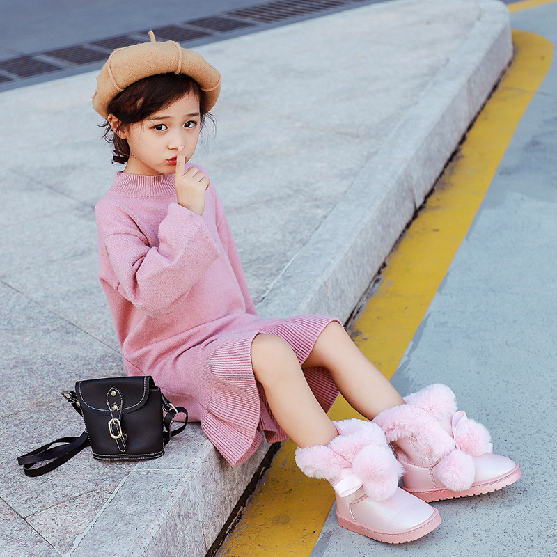 儿童雪地靴女童靴子2018新款冬季鞋子加绒冬鞋保暖雪地棉防水棉靴