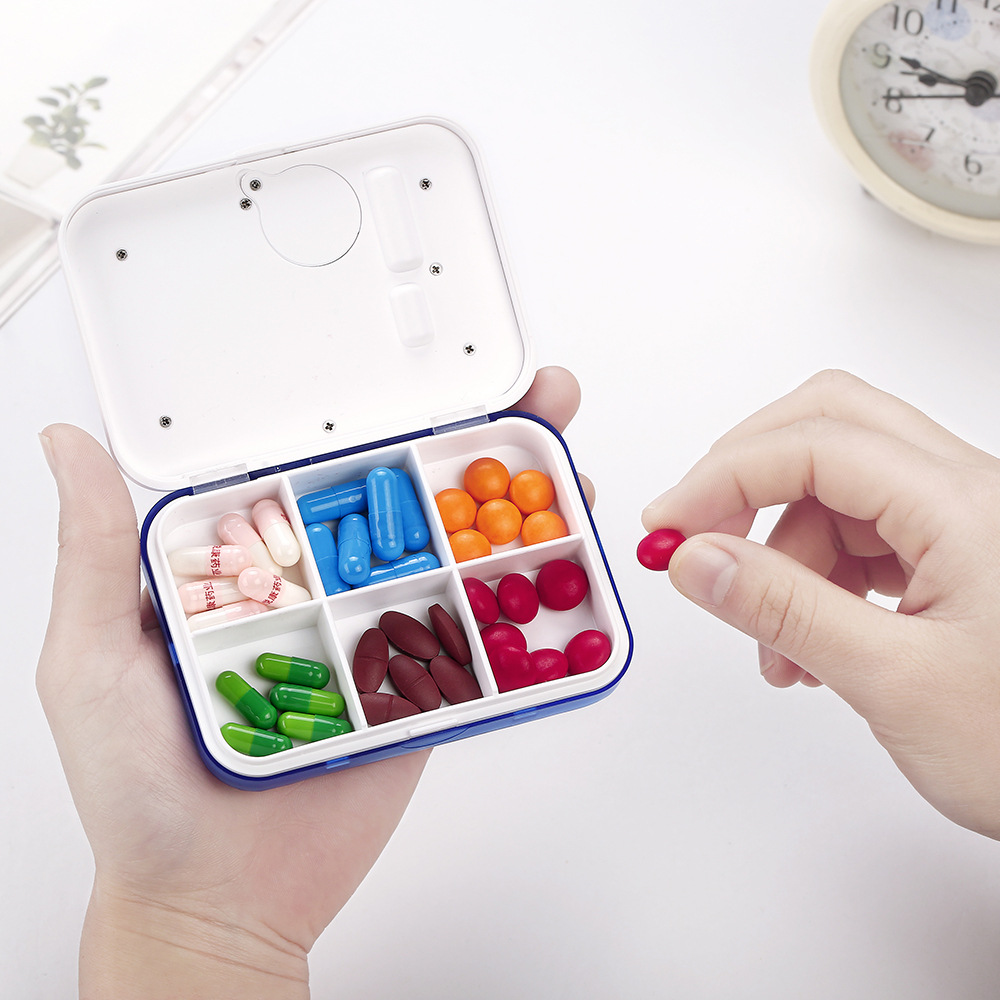创意便携药盒定时提醒药盒六格迷你随身药盒密封随身提醒药盒