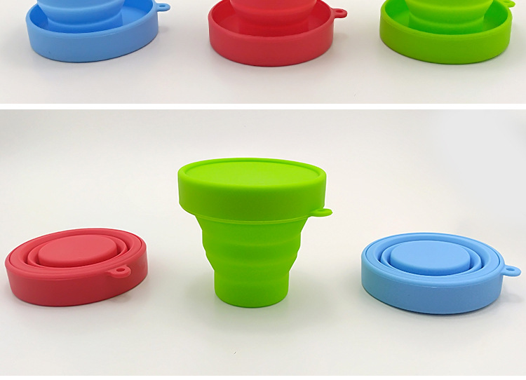 硅胶伸缩水杯 户外便携可折叠食品级硅胶水杯 多功能带盖带把杯子