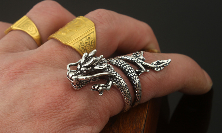 j178龙戒指复古风格个性龙指环男式朋克风男款跨境饰品