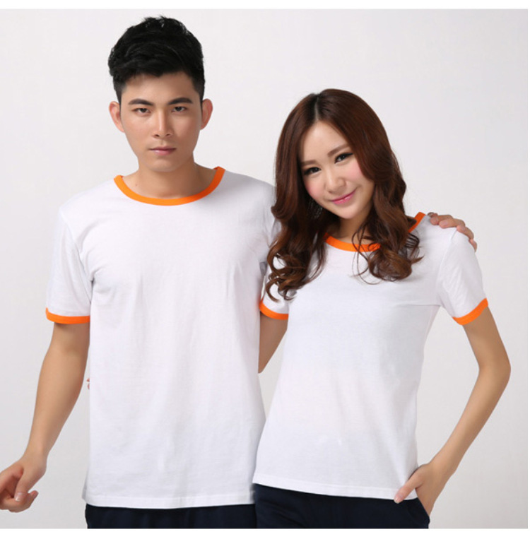 男女款精梳纯棉撞边圆领短袖休闲舒适空白t恤情侣装空白厂家批发