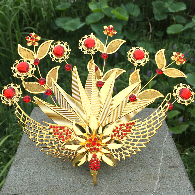 古装女发饰头饰中式新娘流苏发梳头冠宫廷复古贵妃金银色孔雀凤冠