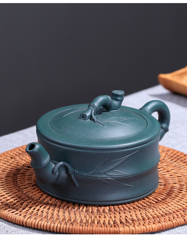 宜兴紫砂壶原矿绿泥竹段壶曹志刚工艺师全手工茶壶茶具一件代发