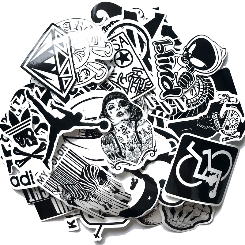 60张不重复黑白复古简约贴纸旅行拉杆箱涂鸦滑板吉他笔记本贴个性