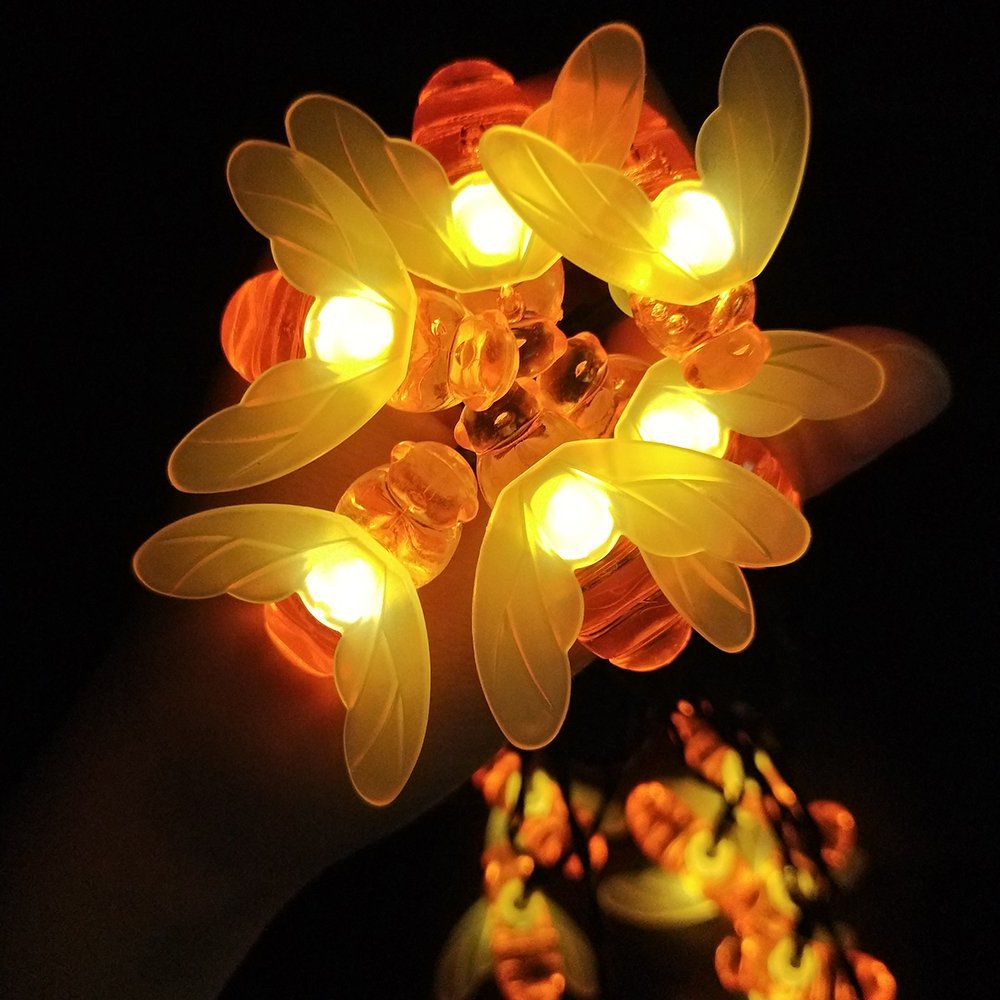 现货新款造型太阳能蜜蜂灯串庭院防水灯串昆虫灯条led