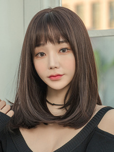 假发女短发长直发逼真自然中长发头套圆脸长发网红气质修脸锁骨发图片