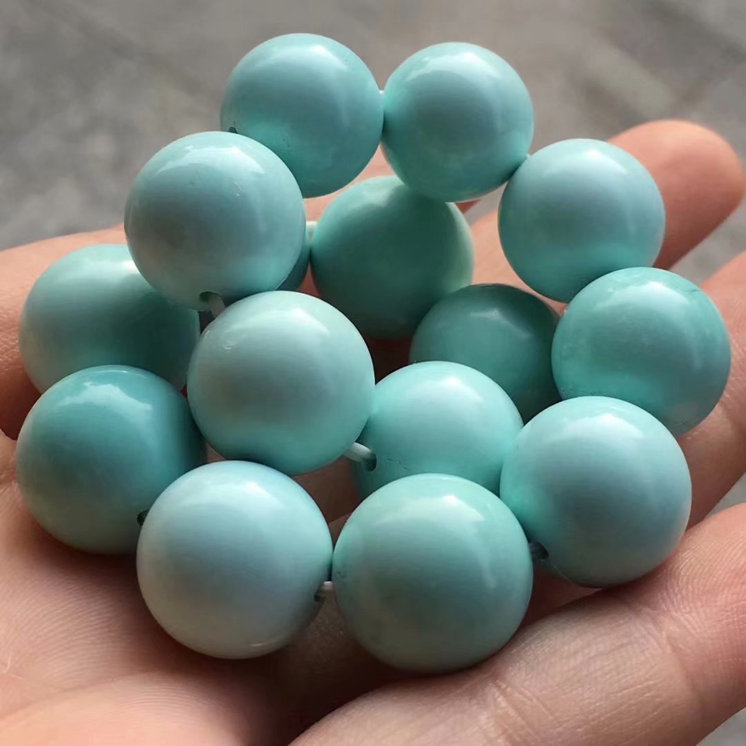 精品原矿高瓷919果冻料圆珠手串14mm一窝子料 无优化绿松石批发