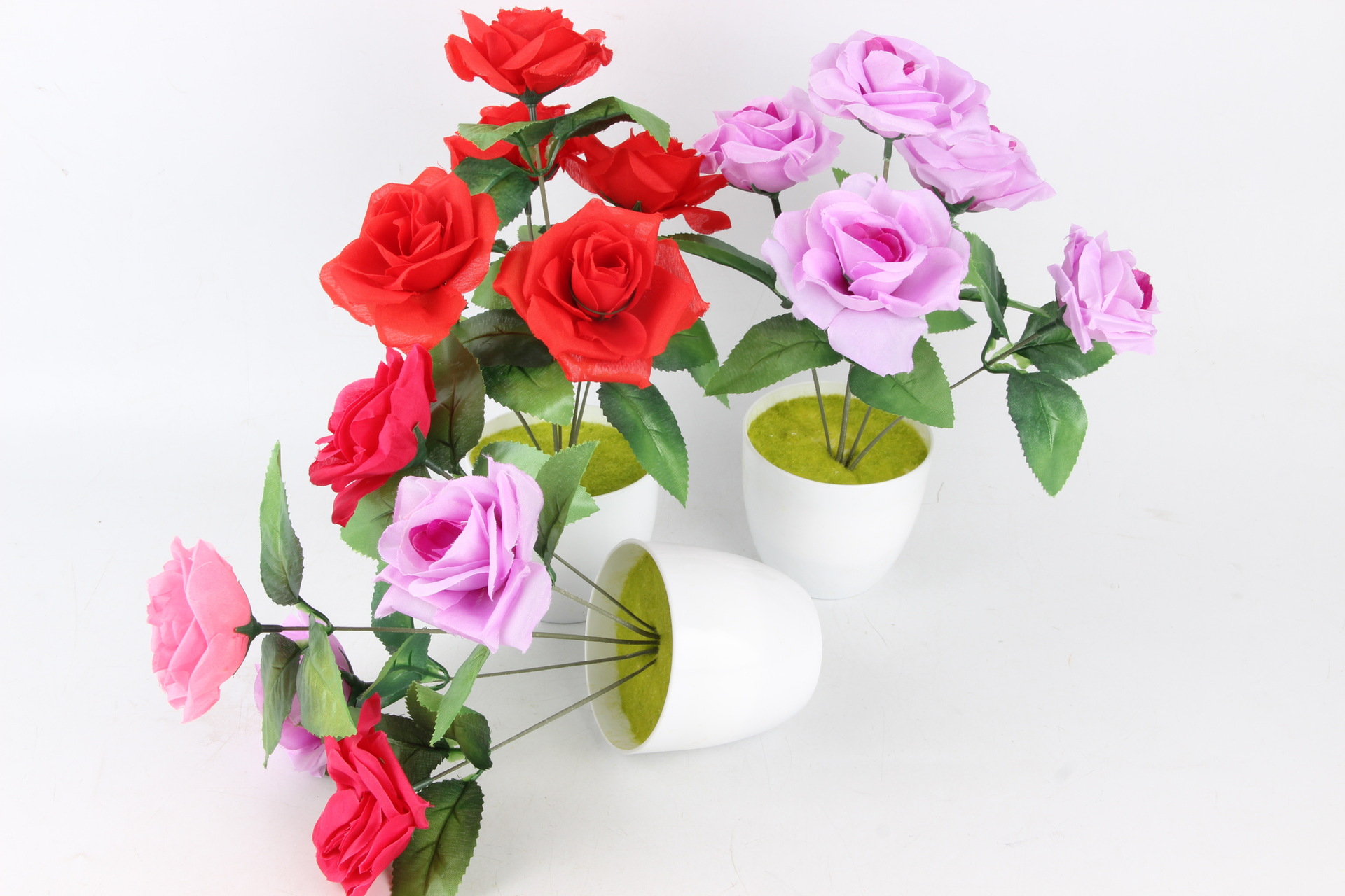 圆盆5朵玫瑰花仿真盆栽 仿真花 假花 装饰盆景 5元店货源百货