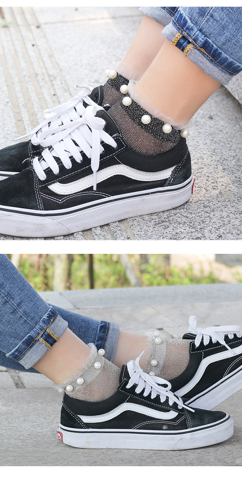 七彩珍珠女船袜 银丝夏季女袜 丝光棉透明短筒日系蕾丝边袜子透气