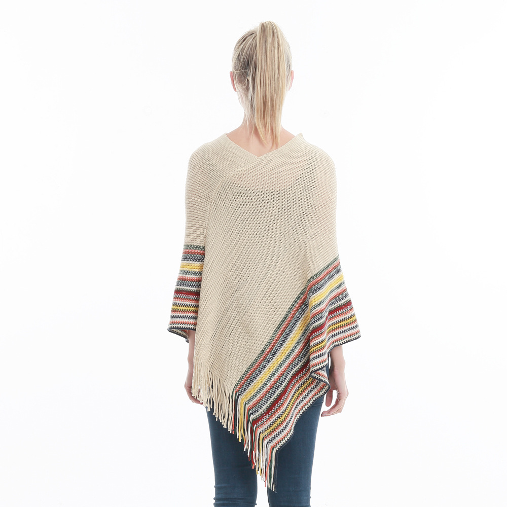 欧美大码女装春季新款时尚斗篷宽松大码波浪纹流苏斗篷披肩现货