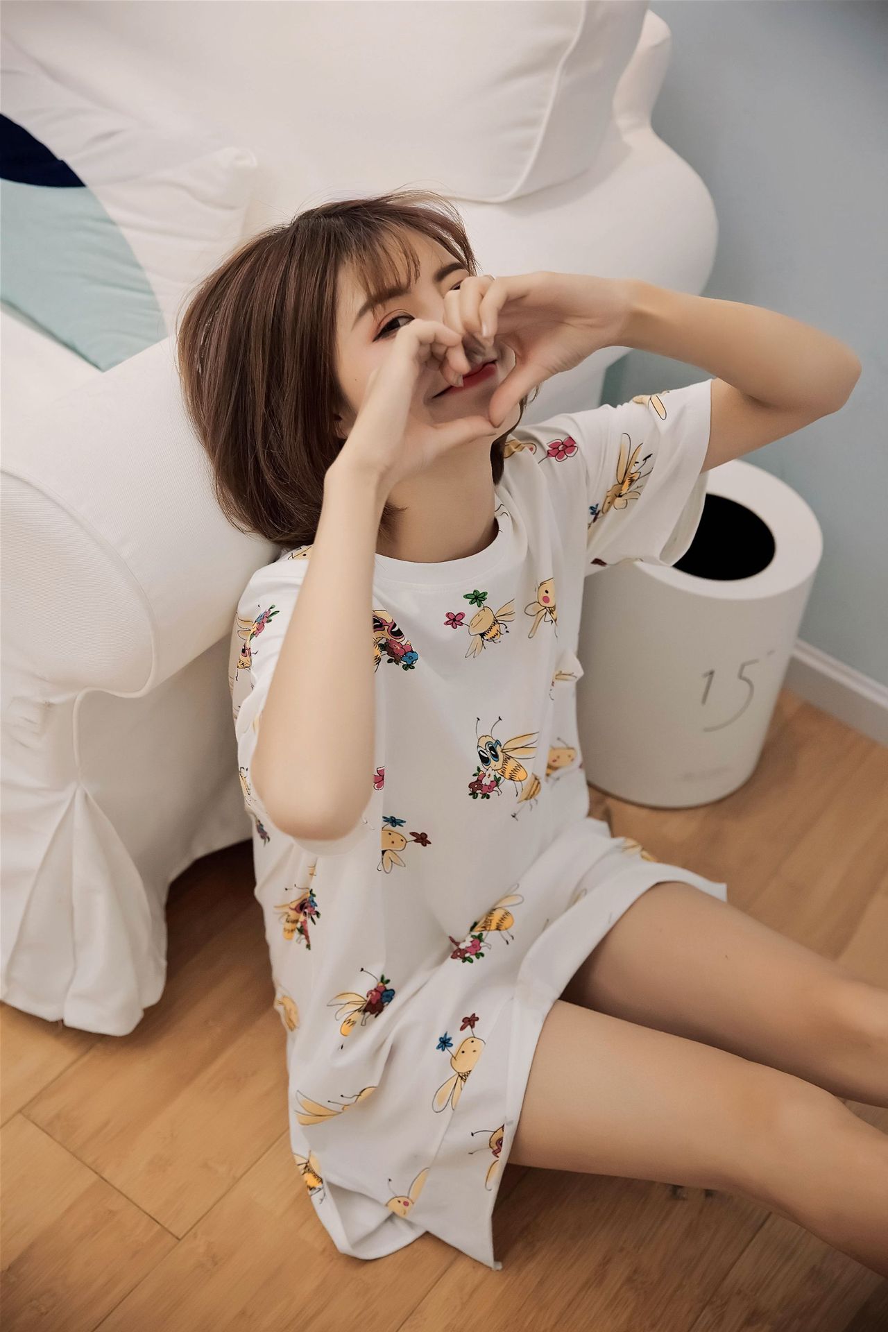 18夏季纯棉动物女士睡衣韩版可爱女人宽松短袖睡裙可外穿女家居服