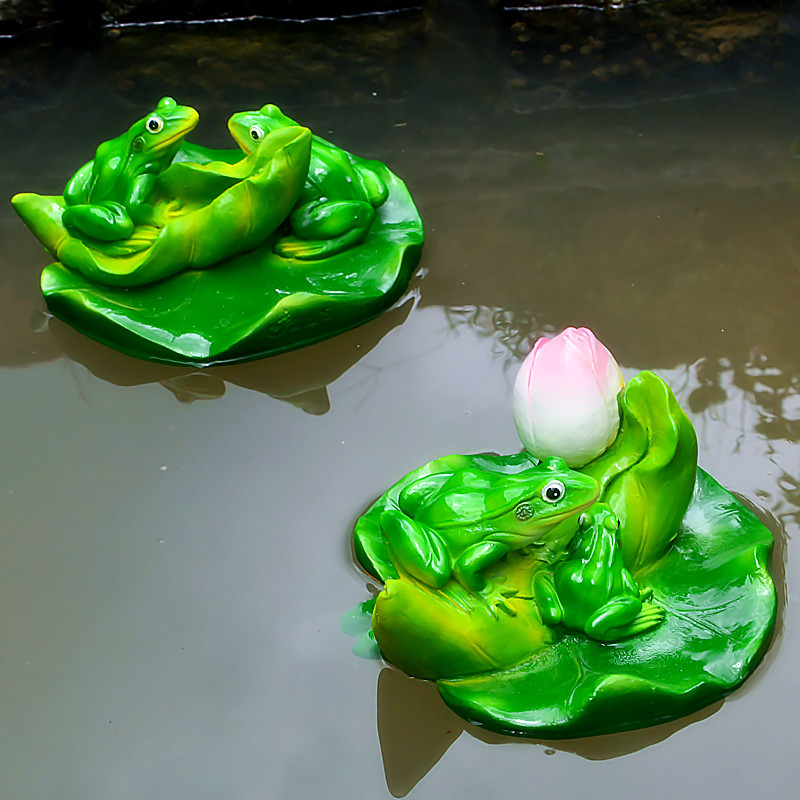 跨境货源仿真浮水青蛙树脂工艺品水面装饰品鱼池鱼缸荷叶青蛙
