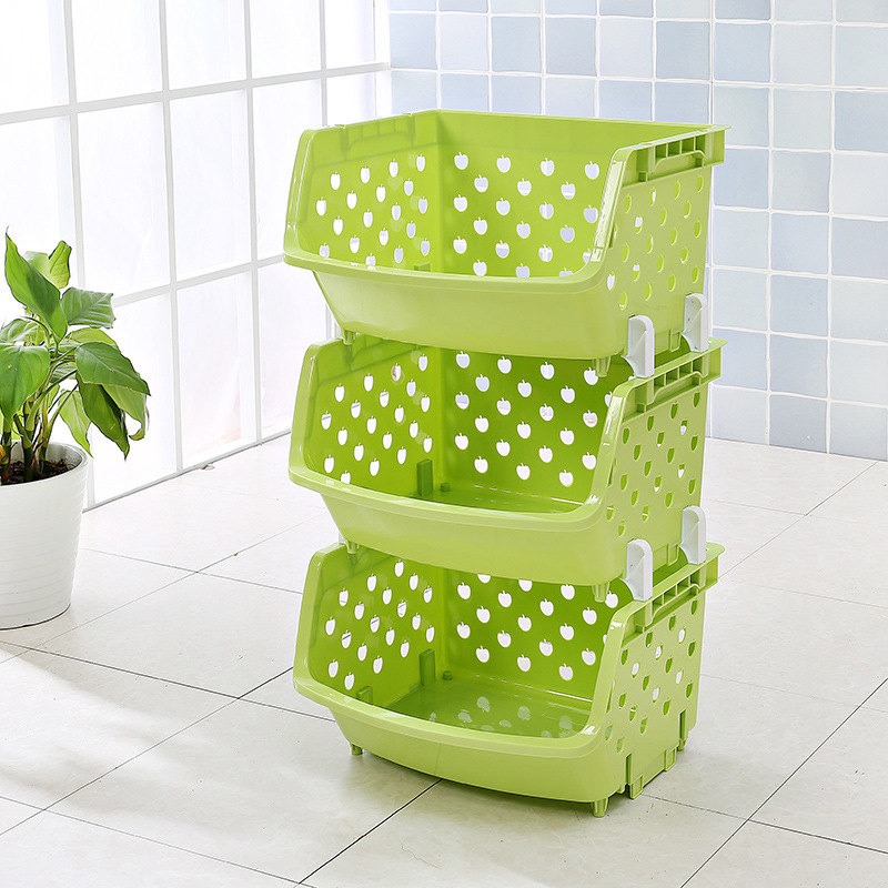 收纳整理架,置物架-厂家直销批发多层可叠加果蔬篮塑料厨房沥水篮家用