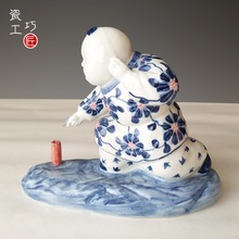 雕塑作品陶瓷娃娃手工工艺品中式摆件家居摆设青花瓷