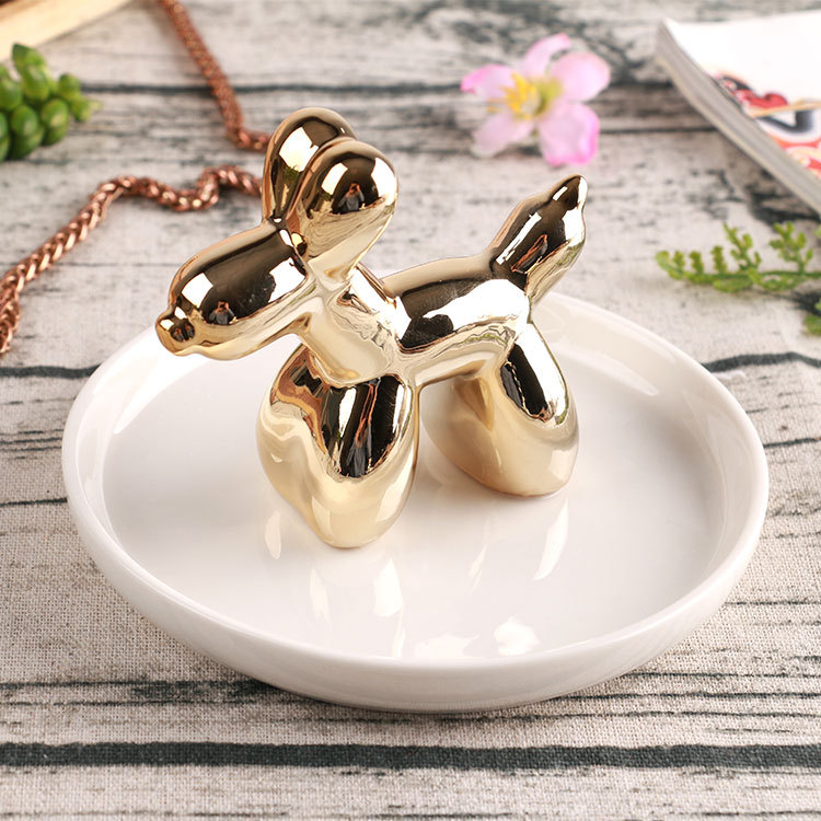 European and American Golden Balloon Dog Jewelry Display Stand Bulldog Jewelry Storage Jewelry Plate Ring Tray Creative Gift