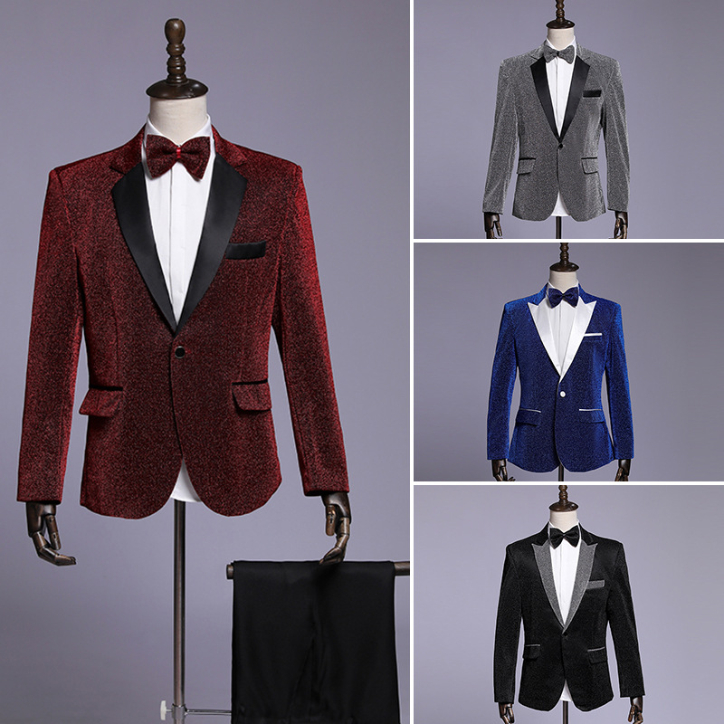 亮晶晶舞台演出小西服夜店修身主持人年会礼服男士舞蹈表演服套装