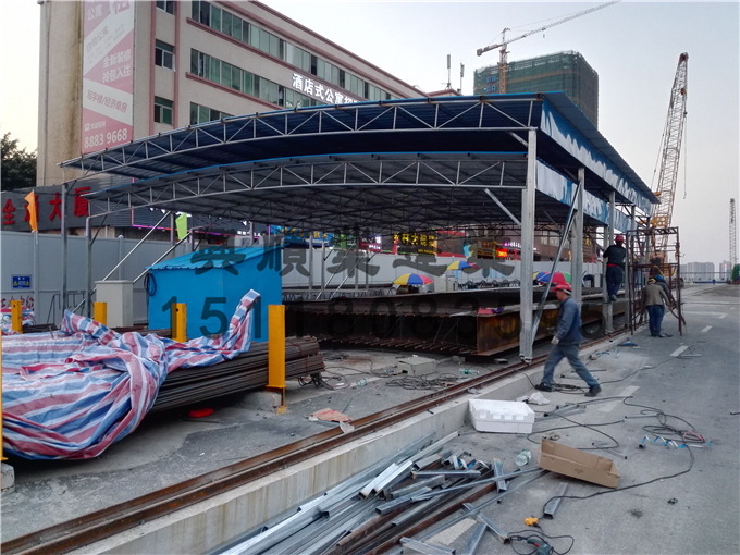 建筑工地移动式钢筋加工棚 轻钢结构彩钢瓦活动推拉雨棚定制安装