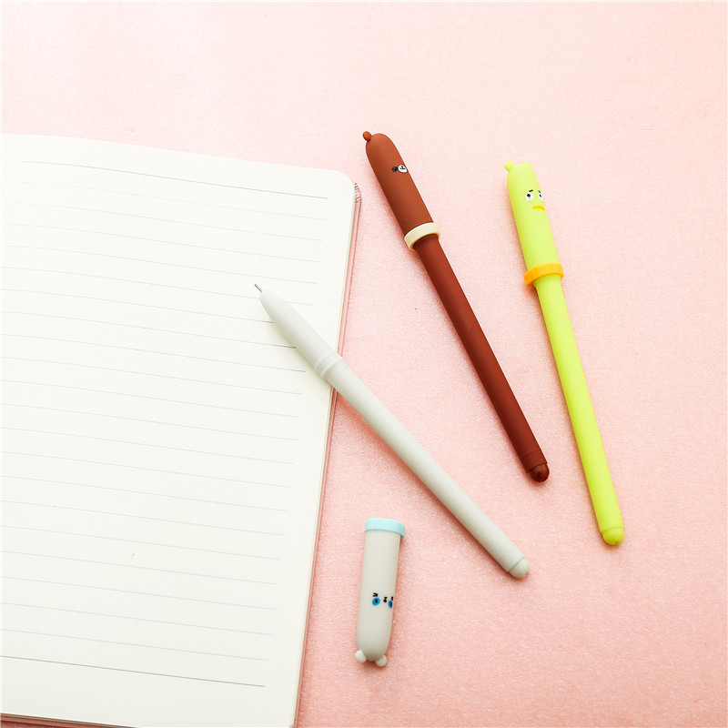 韩国创意动物表情笔帽中性笔 办公文具用品学生书写黑色签字笔