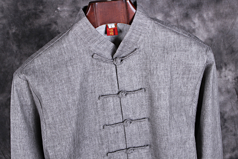 中国风唐装男长袖上衣中式立领盘扣对襟亚麻衬衫男式棉麻民族服装