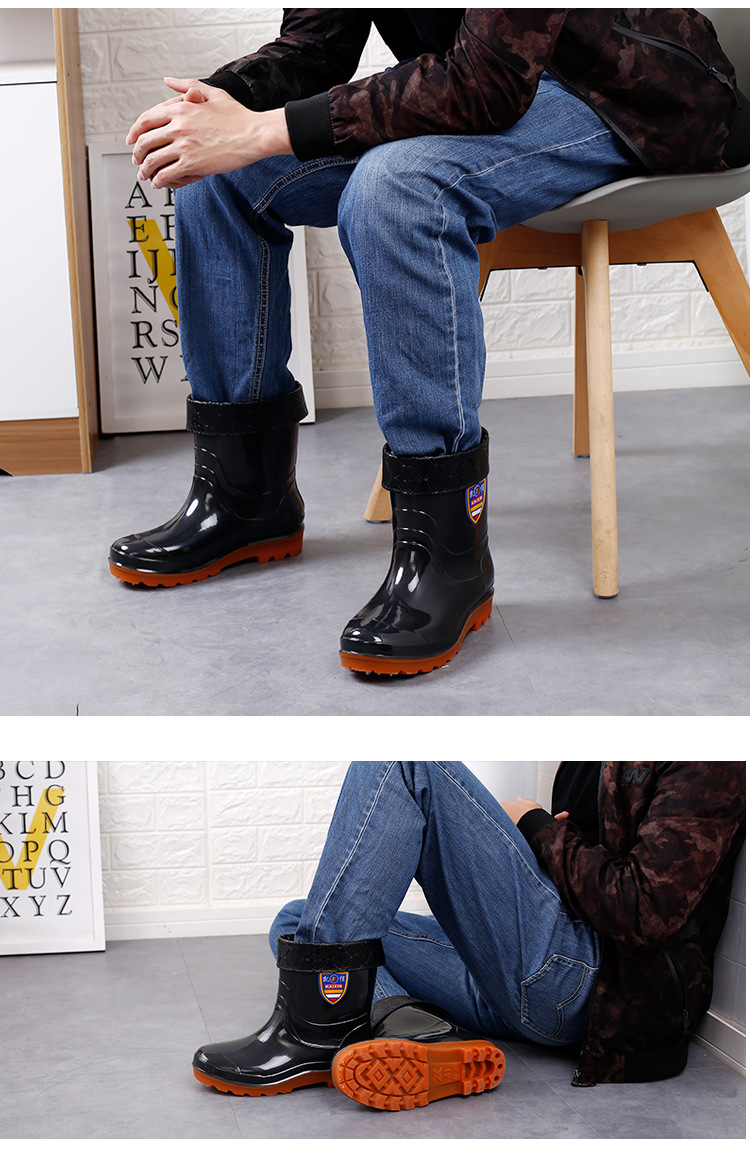 厂家直销劳保雨鞋男士水鞋雨靴男款防水鞋中筒中帮塑胶鞋水靴男