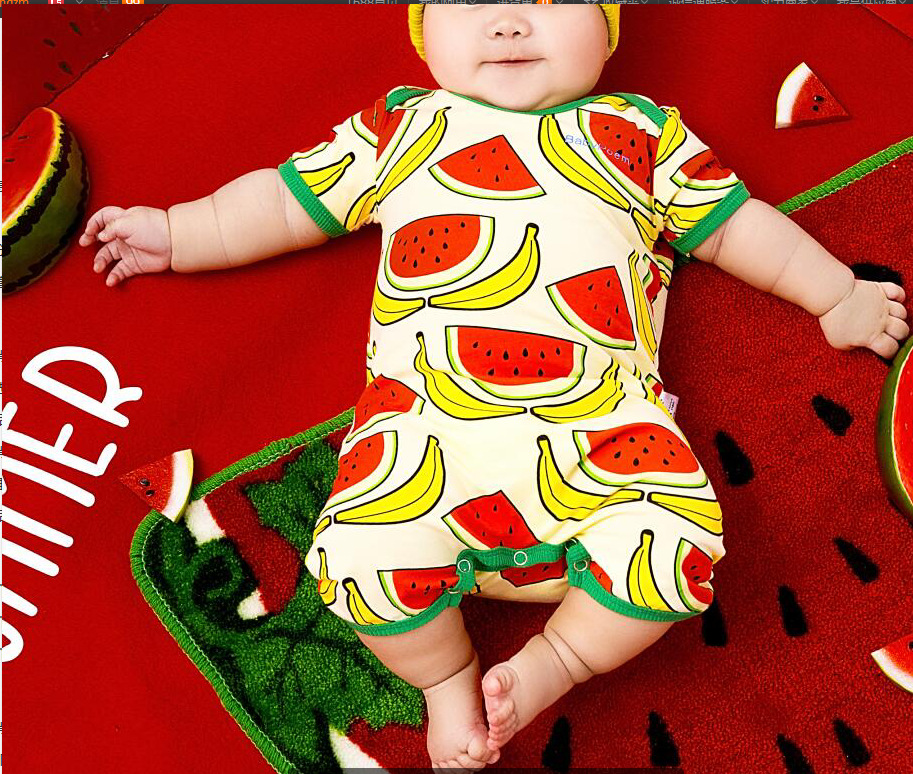 速卖通亚马逊代发2017婴儿服装黄色纯棉西瓜宝宝哈衣西瓜连体衣