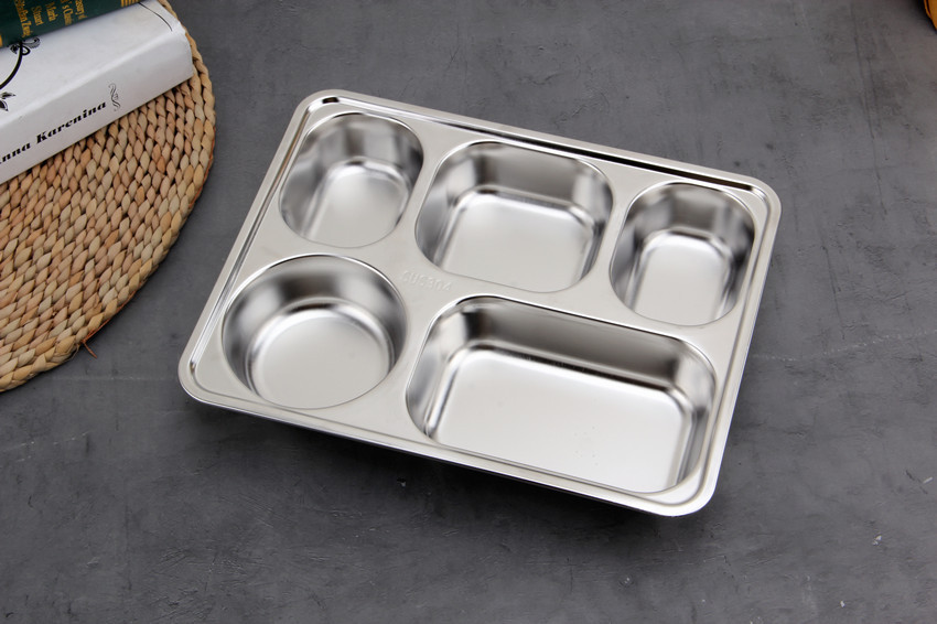 304不锈钢快餐盘学生餐盘儿童分格饭盒 成人五格中式快餐盘带盖