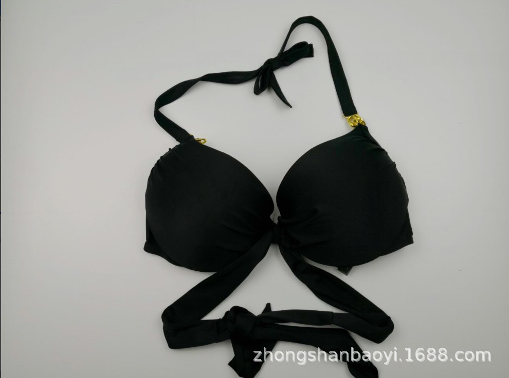 批发外贸欧美挂脖式带钢托比基尼单上衣大罩杯大胸mm泳衣隐型钢圈