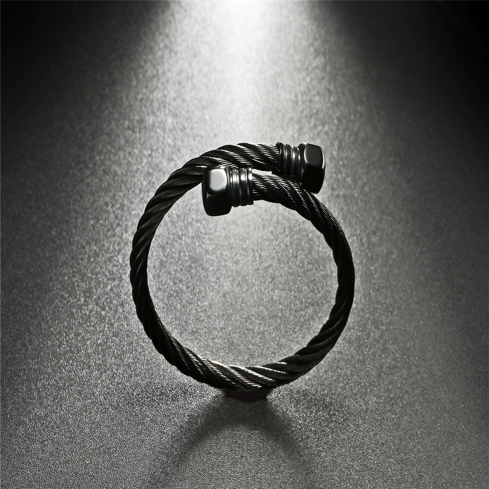 外贸饰品跨境一件代发 欧美男士钛钢手镯 黑色钢丝手环
