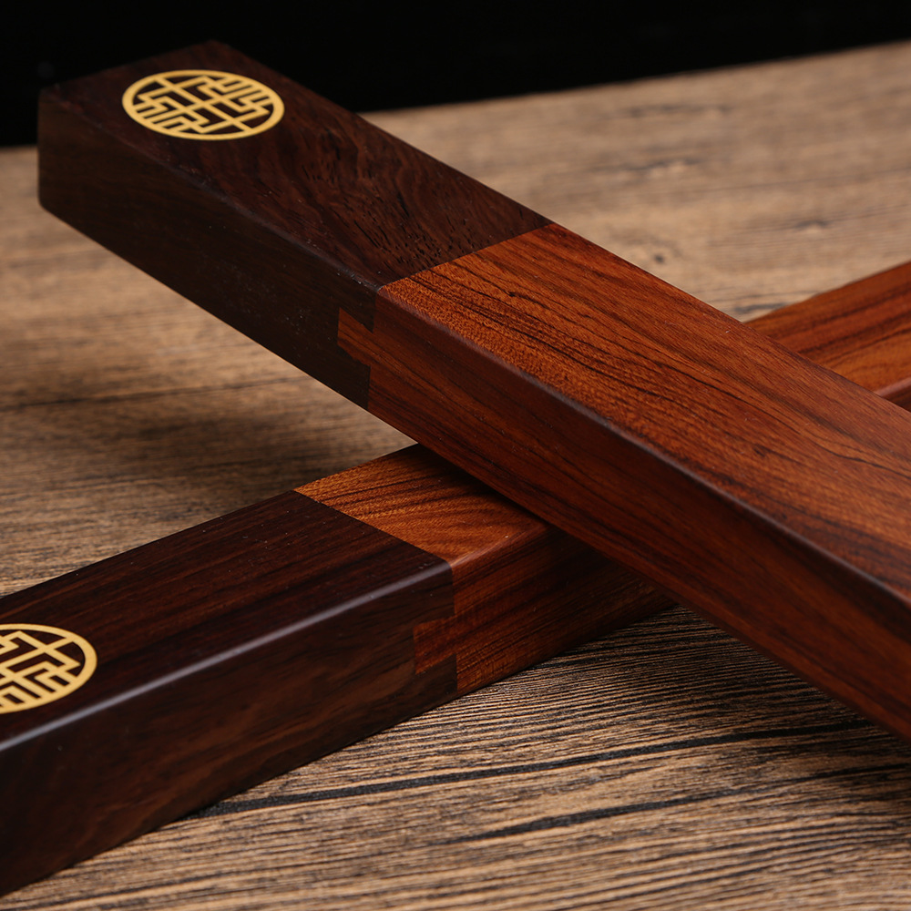 酸枝木燕尾榫卯镇尺 镇尺红木镶嵌铜镇纸 实木毛笔文房四宝文镇尺