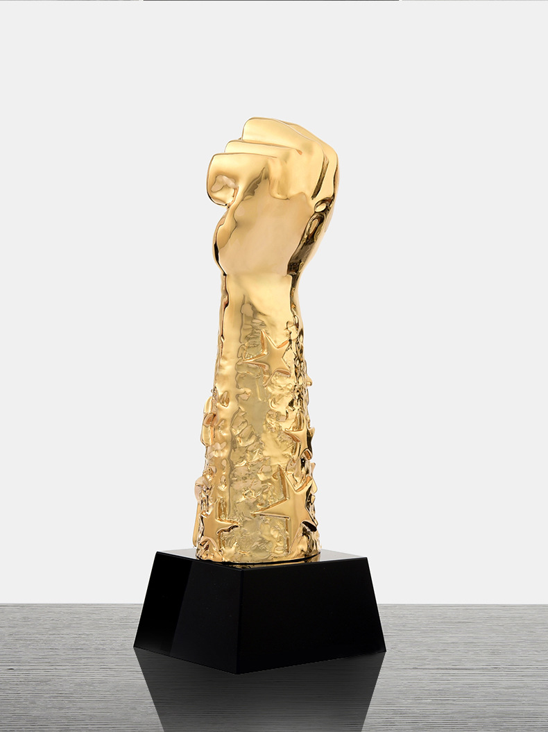 大力士荣誉纯金属奖杯定制刻字拳头拳王争霸赛比赛金属水晶奖杯