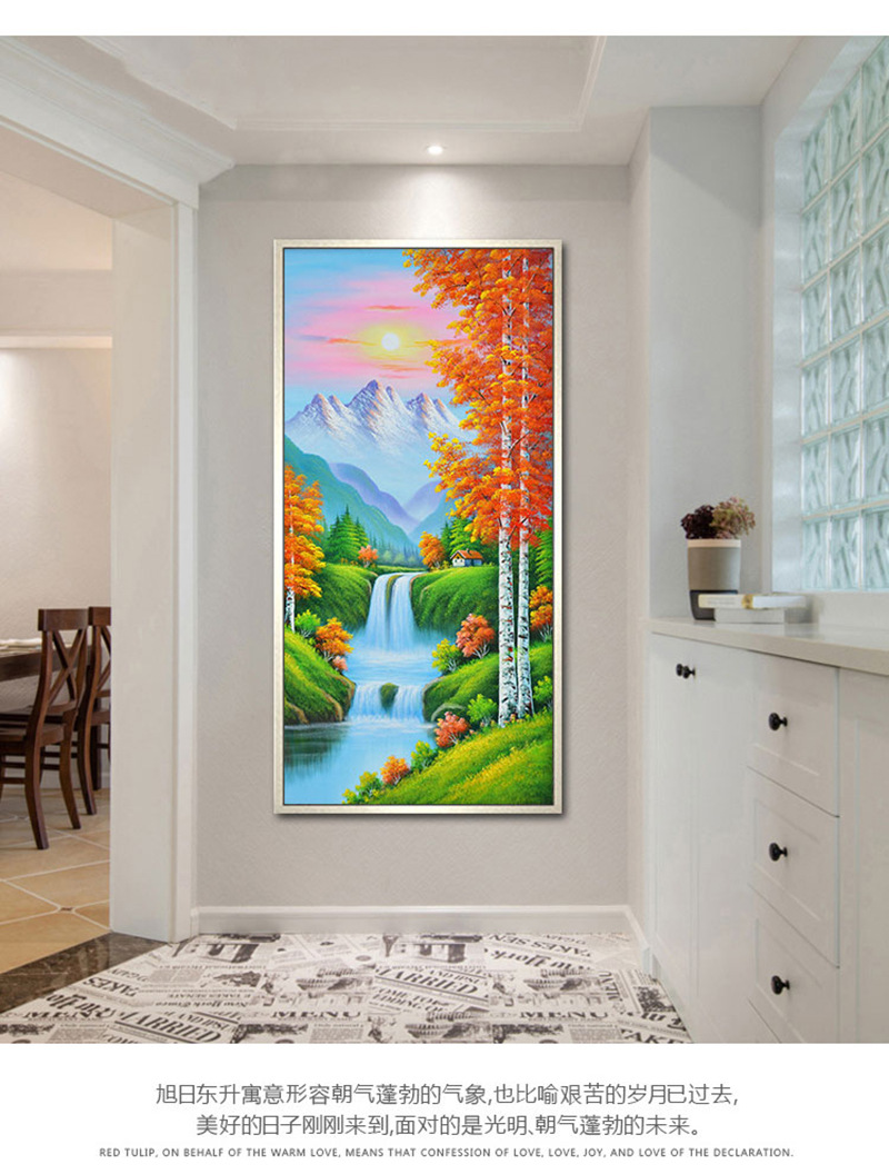 黄金满地寓意玄关装饰画楼梯走廊过道竖版挂画鹿进门入户壁画代发