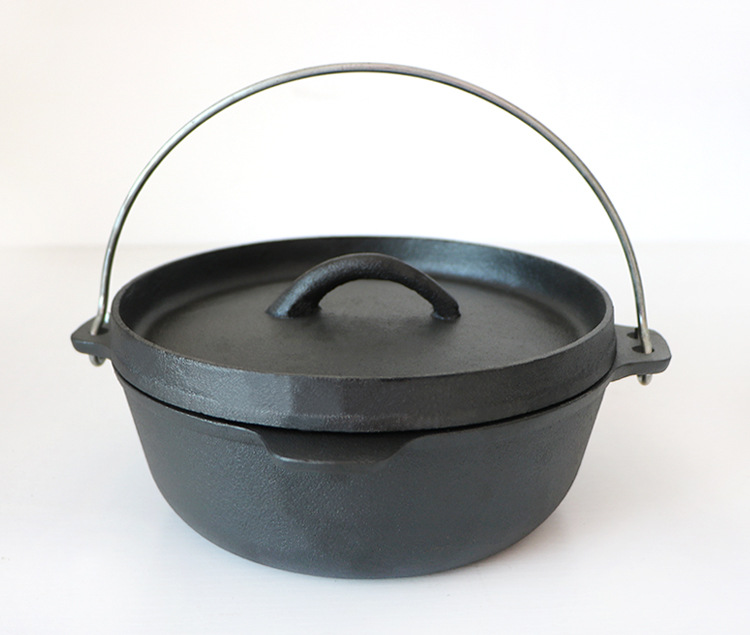 厂家批发野营锅15/20cm平底锅户外野炊锅 铸铁不粘锅 一件代发