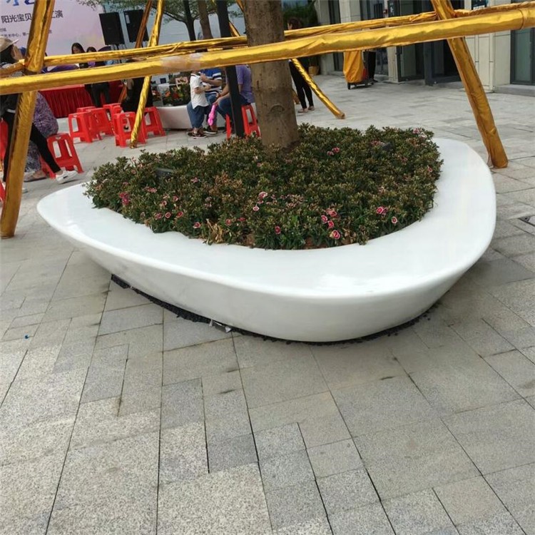 白色户外大花坛玻璃钢大花盆大号种植大树池可现场安装