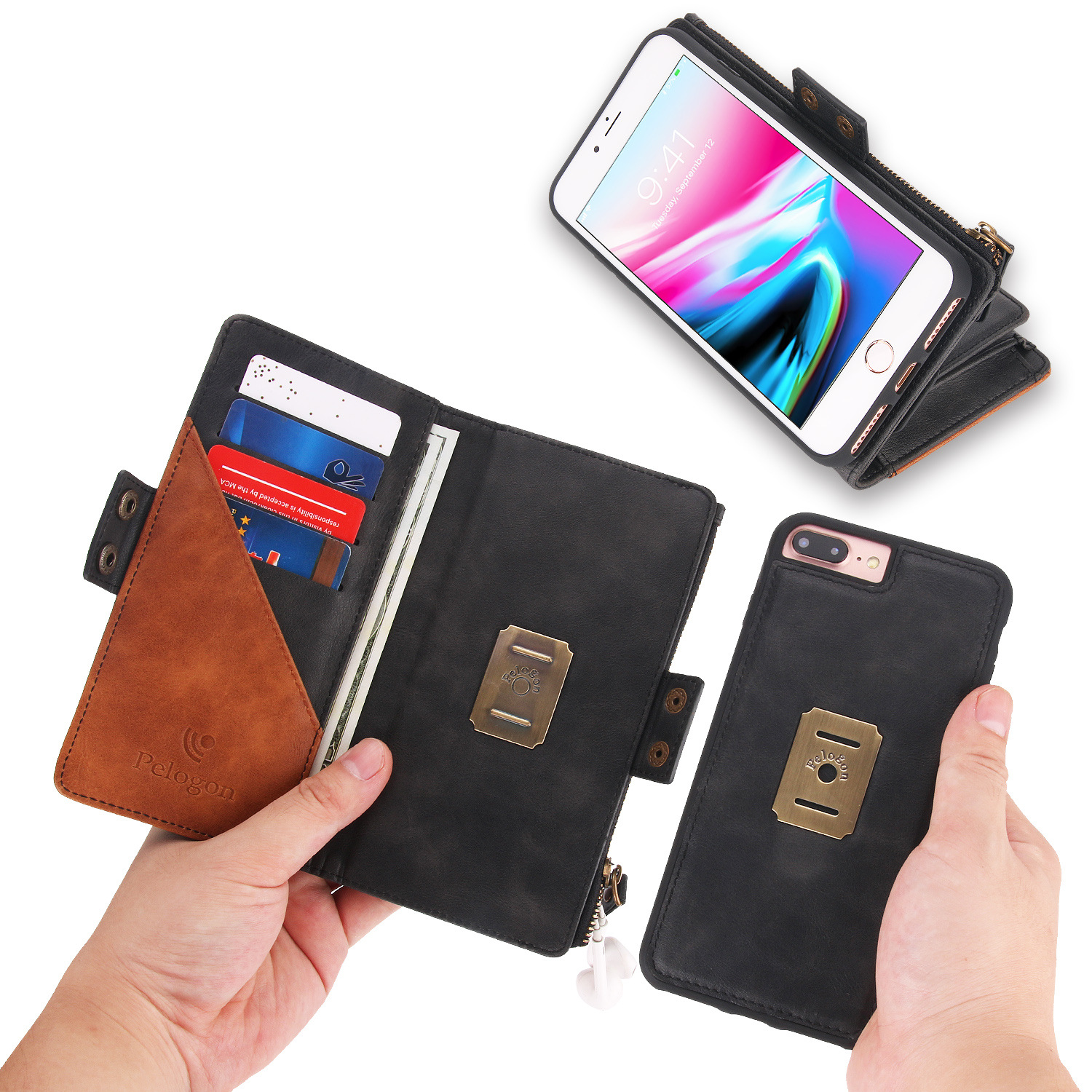 皮乐冠创意iphone8 plus多功能手提款皮套iphonex手机套厂家货源