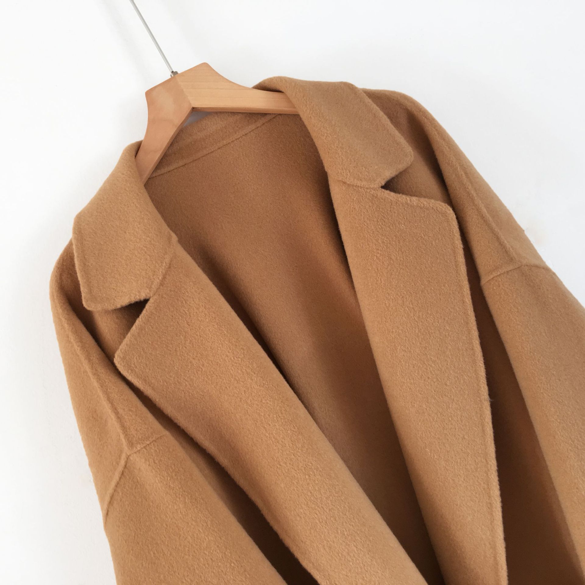 韩版秋冬新款双面手缝羊绒大衣经典中长款系带显瘦羊毛毛呢外套女