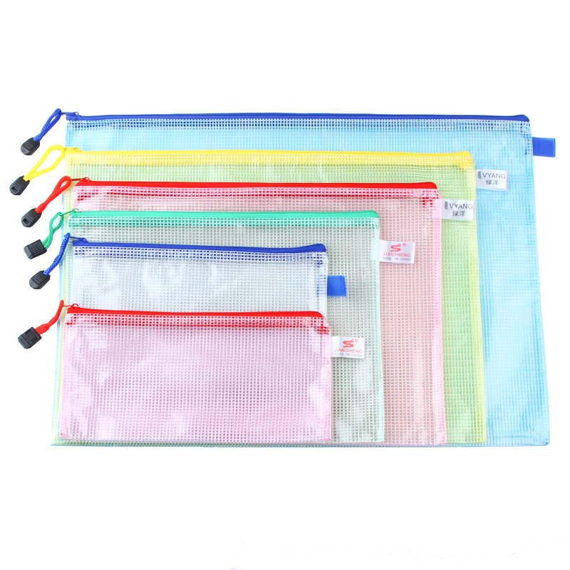 Transparent File Bag A4 Mesh PVC Zipper Bag Waterproof Material Bag File Bag Printable Logo Ad Bag