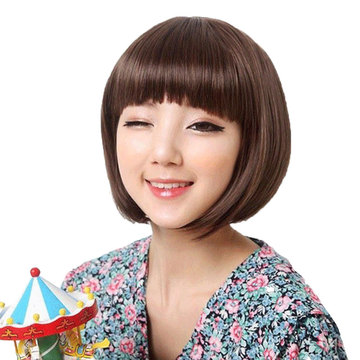 日韩新款假发女短发直发真人发波波头齐刘海bobo头齐耳短发头套