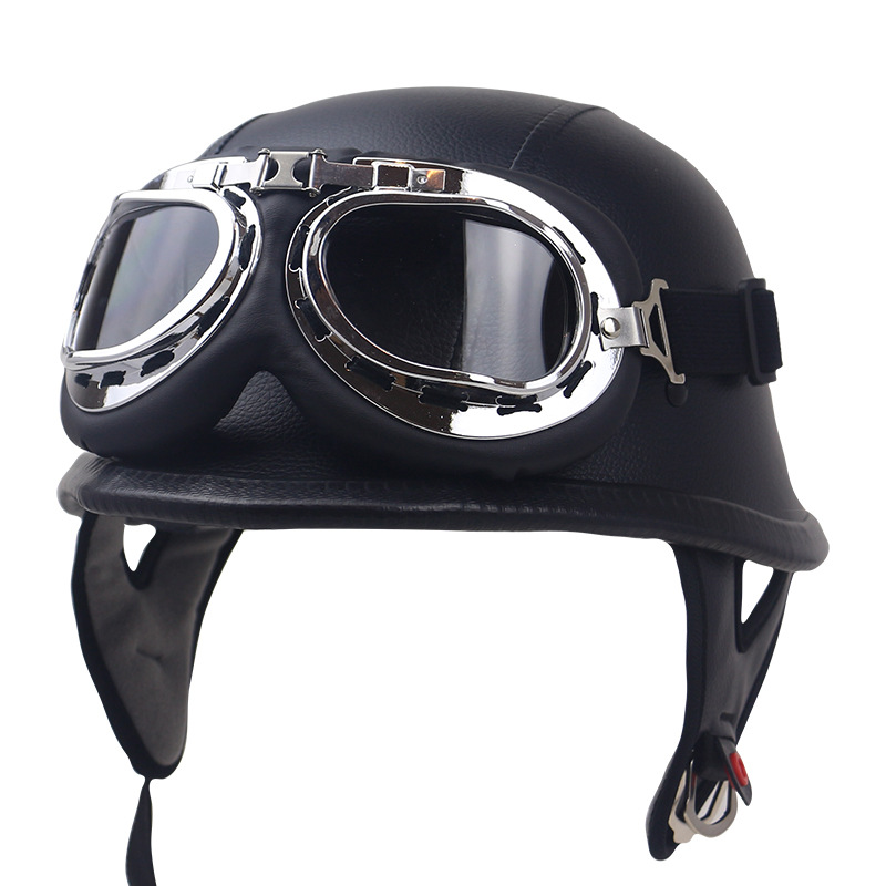 高端摩托车半盔复古哈雷盔摩友骑行防护盔皮革多种颜色可选