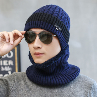 新款麻花针织帽子男士 韩版潮秋冬季防风保暖围脖套头毛线帽工厂
