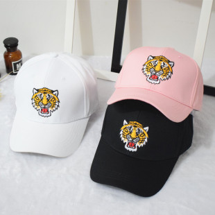老虎头刺绣棒球帽男女百搭动物头像鸭舌帽情侣户外休闲弯檐遮阳帽