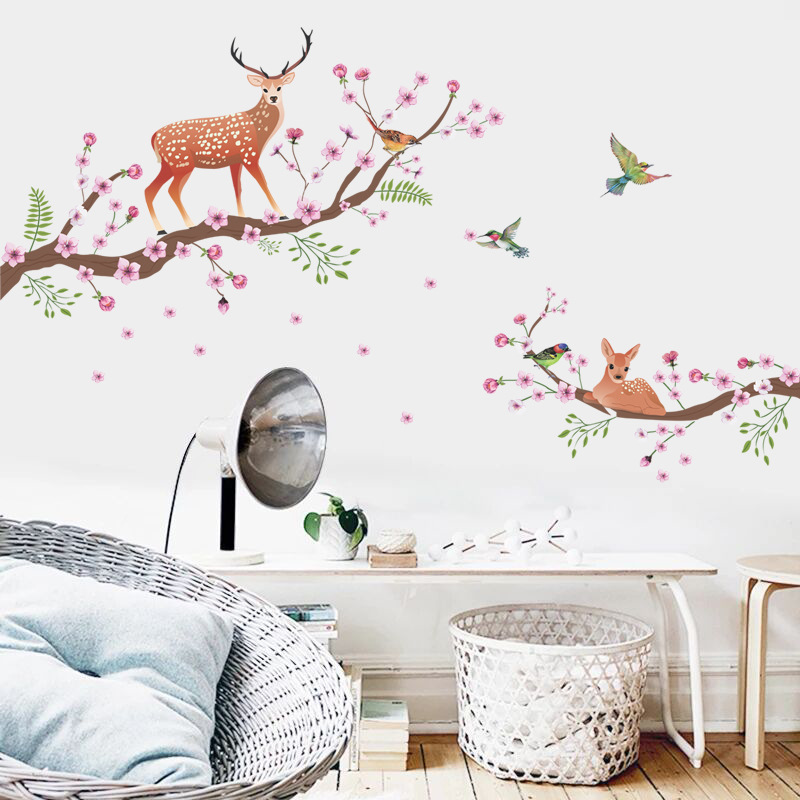 梅花鹿墙贴纸贴画卧室床头壁画墙上装饰品客厅沙发背景墙壁纸裸装