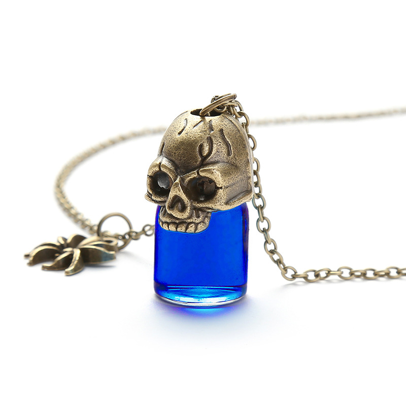 骷髅 哥特式复古血瓶吊坠 万圣节 创意情侣好朋友项链 亚马逊饰品