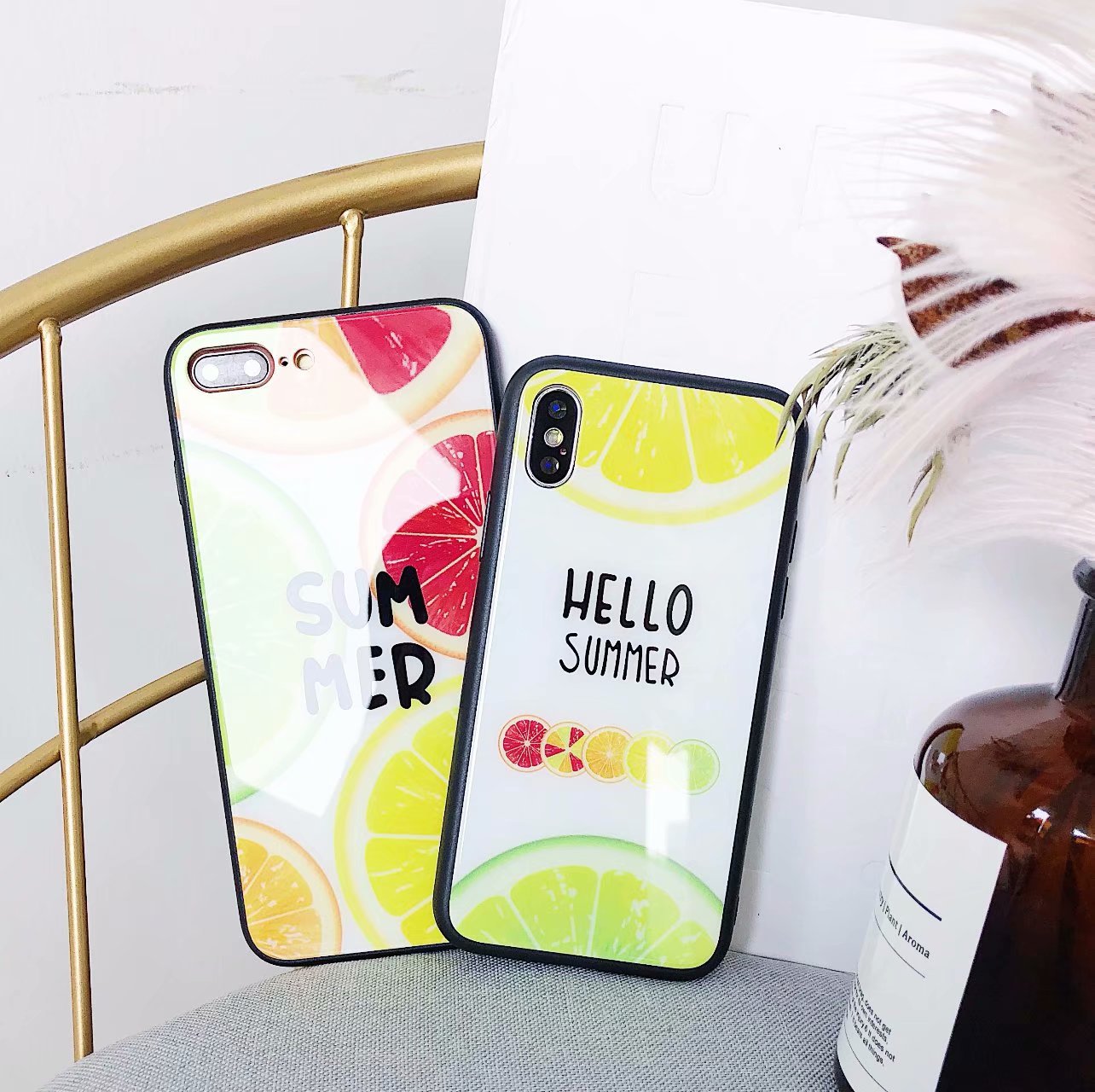 夏季清新水果壳 苹果x手机壳iphone8/7plus玻璃情侣苹果6s保护套