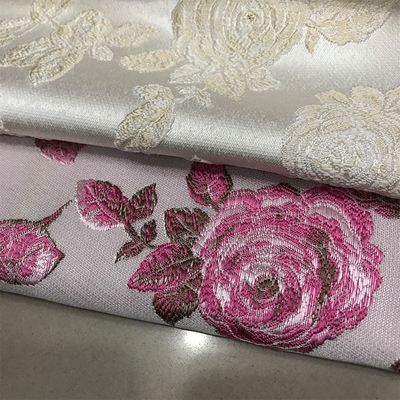 厂家直销复古牡丹花色织金丝提花织锦面料连衣裙外套风衣