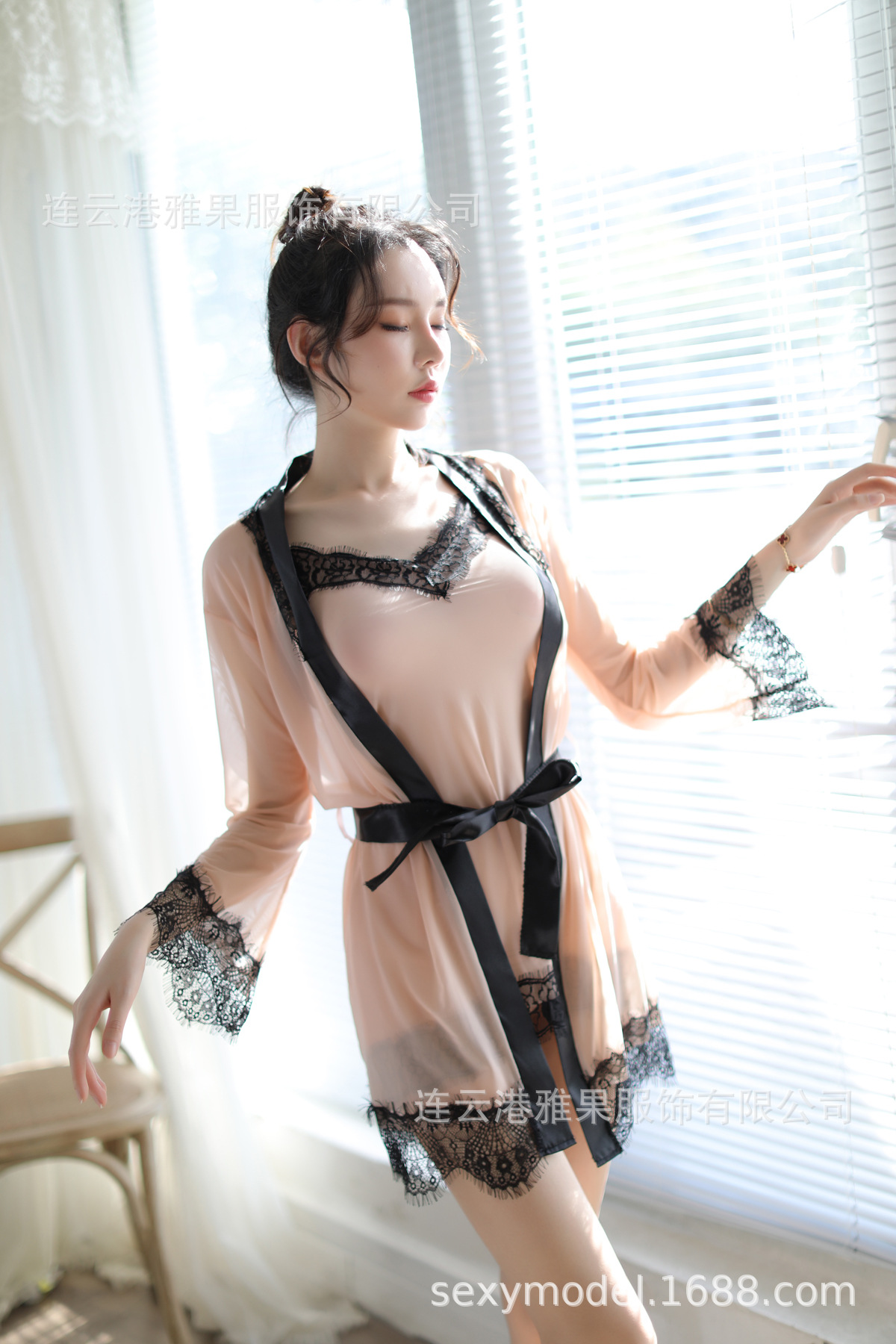 雅果女士外贸性感透明诱惑睡衣披肩吊带短裙情趣内衣套装一件代发