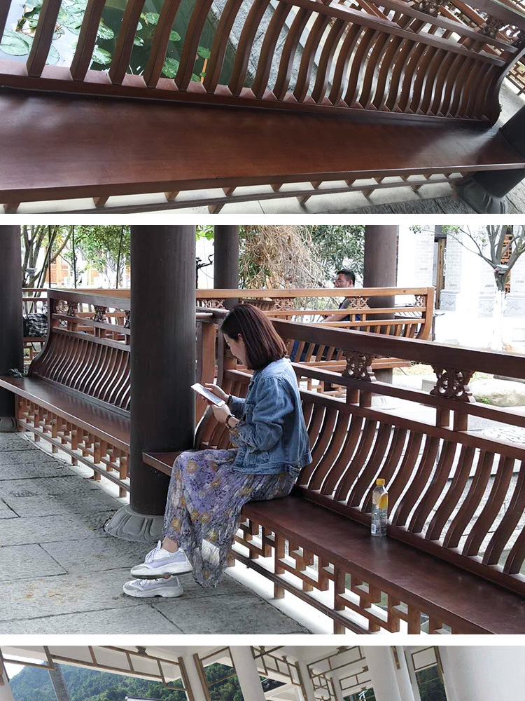 东阳木雕中式仿古美人靠实木护栏杆长廊古建筑凉亭户外装饰吴王靠